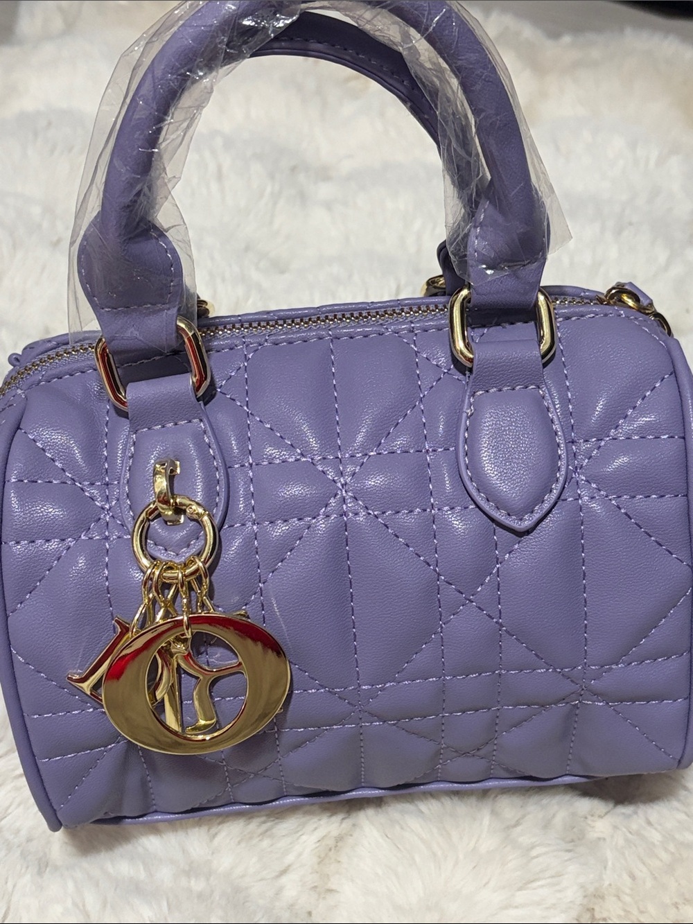 Lavender Quilted Mini Satchel with Gold Charms